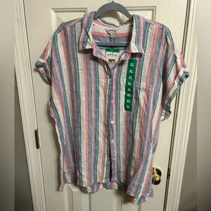 Orvis Ladies Short Sleeve Button Up Linen Blend Shirt XL NWT